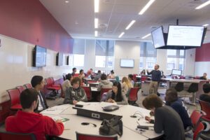 Mathematics lecturer Dr. Michael Weingart teaches Mathematical Theory of Probability class in "smart" classroom