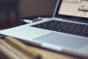 Laptop on a desk.