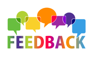colorful speech bubbles above the word "FEEDBACK" in rainbow letters