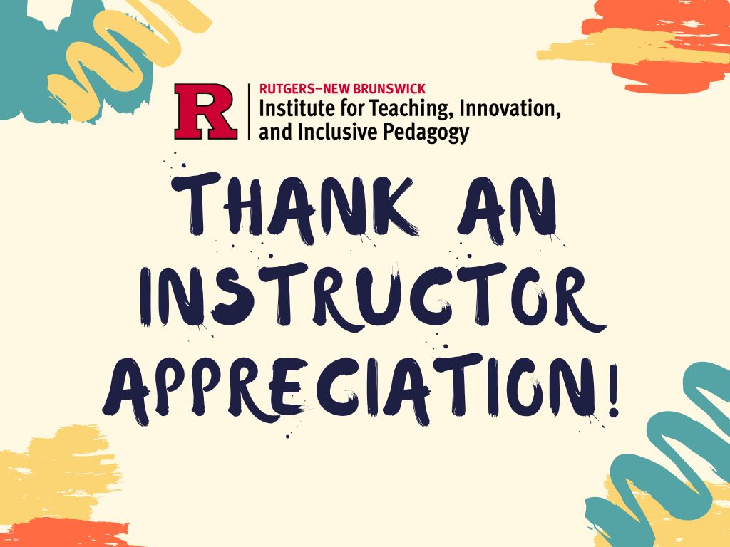 Thank an instructor post card with colorful swirl icons and Rutgers TIIP logo.