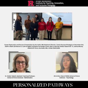 A group photo from a career success presentation, with headshots of Dr. Sheila Tabanli and Ahn-Kim below, and a "Personalized Pathways" banner at the bottom.