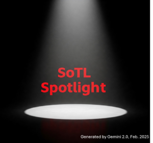 Texr that reads "SoTL Spotlight" in red lettering with white spotlight on black background