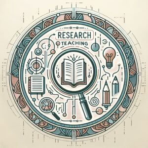 Symbol for research on teaching with various cartoon icons