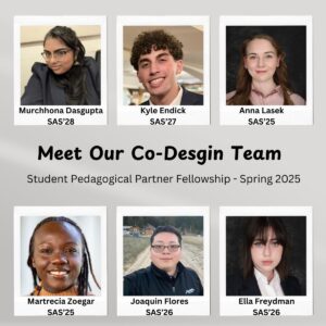 Group photo introducing six students on the Spring 2025 Student Pedagogical Partner Co-Design Team.