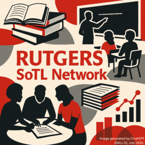 Teachers and students collaborting with caption "Rutgers SoTL Network".