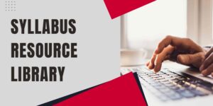 Syllabus resource library with hand typing on a keyboard