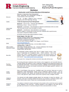 This image shows a screenshot of a the first page of a traditional syllabus. Key details shown include course and instructor information.