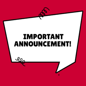Important announcement speech bubble in red white and black